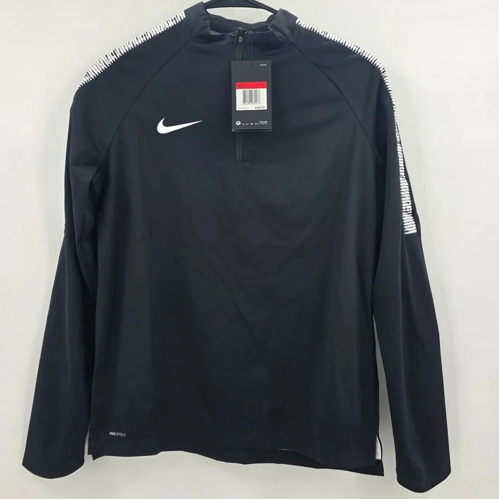NIKE SHIELD SOCCER 1/4 ZIP YOUTH BOYS LARGE BLACK WHITE PERFORMANCE MOCK NEW!!